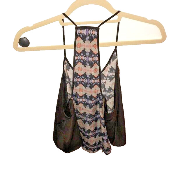 MORGAN CARPER Black/Multi Abstract Racer Back 100% Silk Knotted Cami Tank Sz M - Picture 16 of 16
